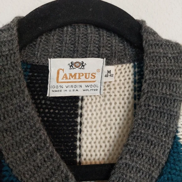 Vintage Campus 100% Virgin Wool  Full Zip Sweater Size Meduim - Picture 3 of 6